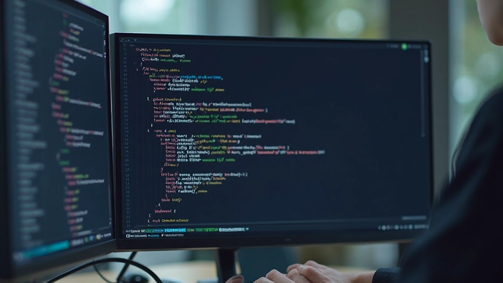 Close-up view of CSS code on monitor screen showing selectors, properties, and styling rules with syntax highlighting